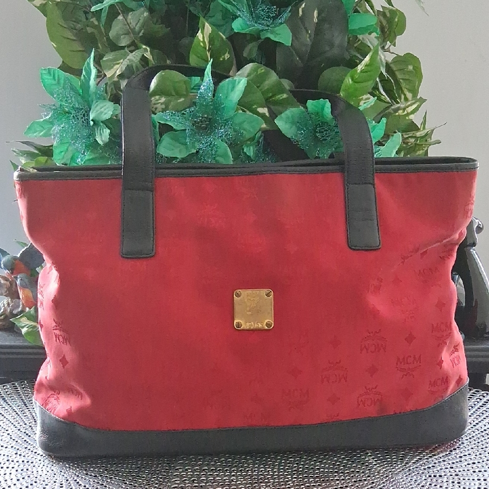 MCM VINTAGE RARE Red and Black Tote Bag